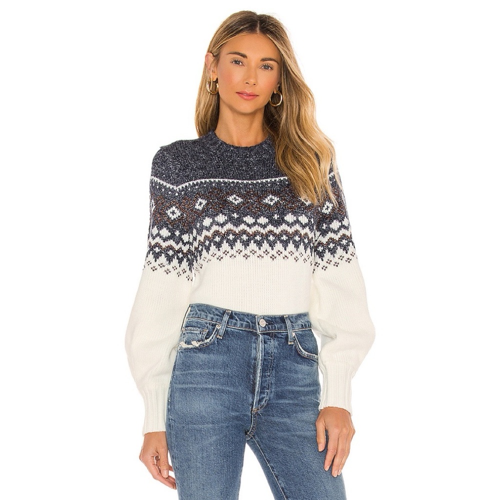 NEW MINKPINK Fair Isle Ivory Multi Knit Balloon Sleeve Sweater